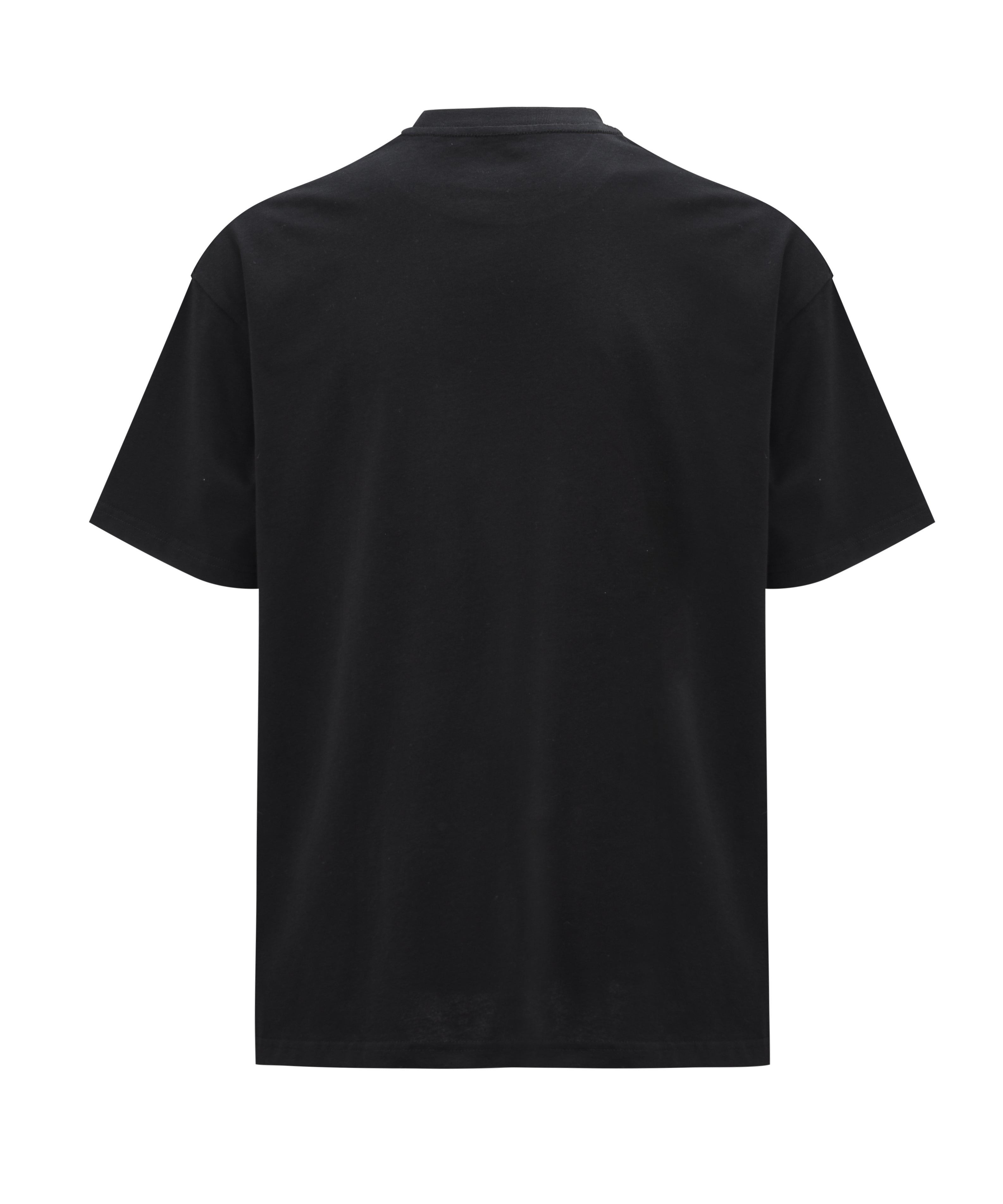 A black t-shirt with the "lubchonak" logo embroidered on the front, viewed from the back.